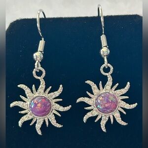 Handmade Silver Celestial Sunburst Earrings with Purple Stone Brand New